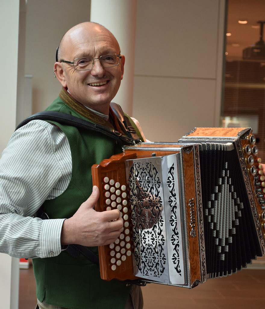 bimodal hearing and music: Bimodal CI user Heinz with his Styrian harmonica.